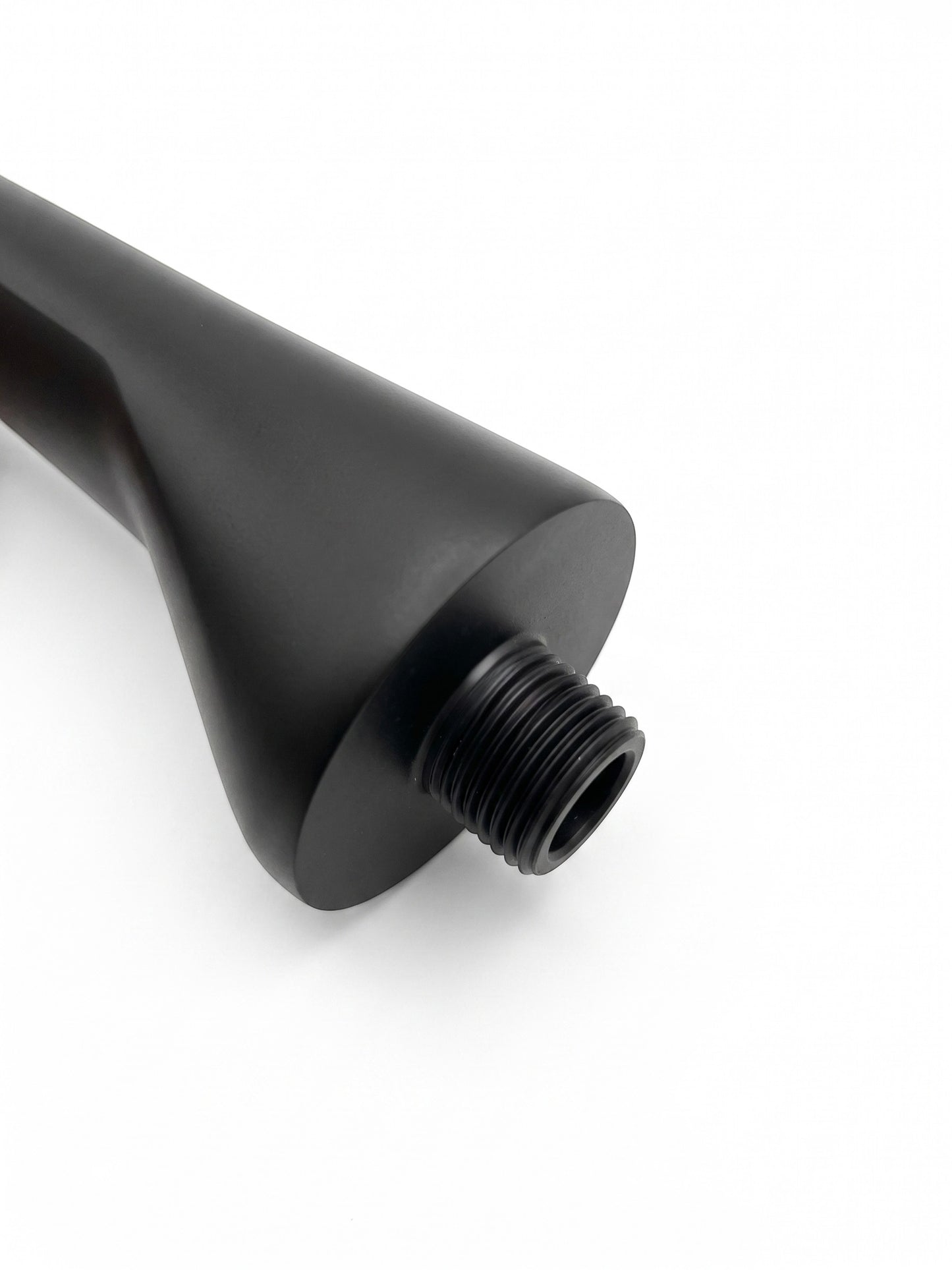 Onyx Elements matte black bathtub spout with threaded connection for modern bathroom plumbing fixtures.