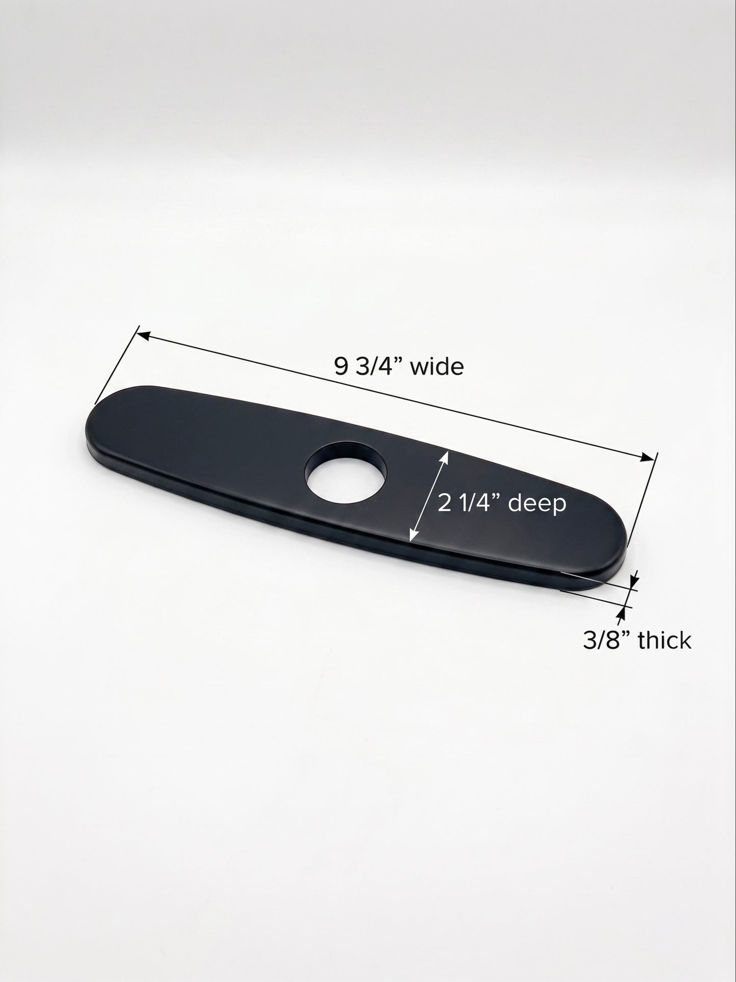 Onyx Elements matte black kitchen faucet deck plate with dimensions shown for a single-hole sink installation.
