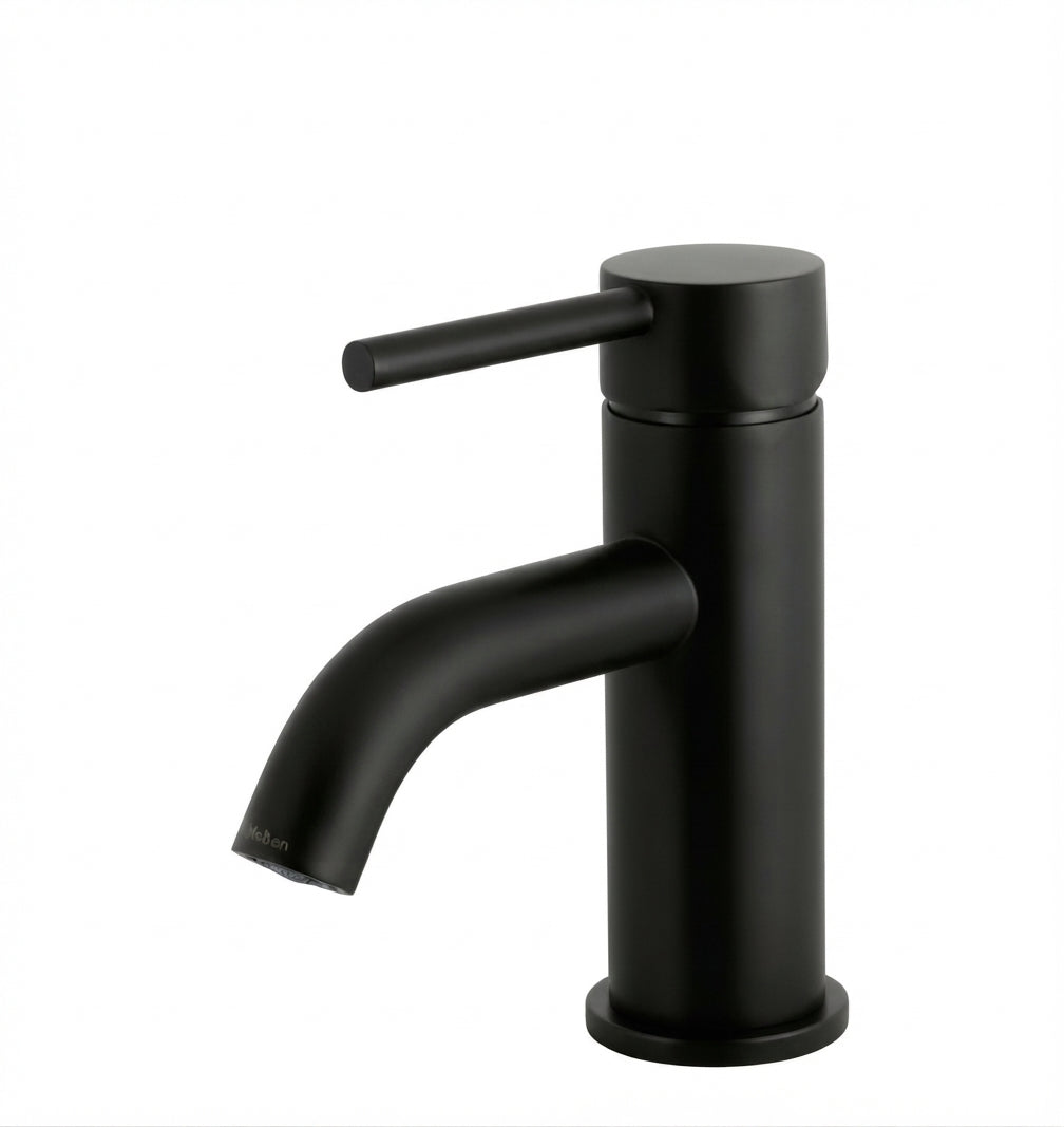 Onyx Elements modern single-handle bathroom sink faucet in a sleek matte black finish with a minimalist design.