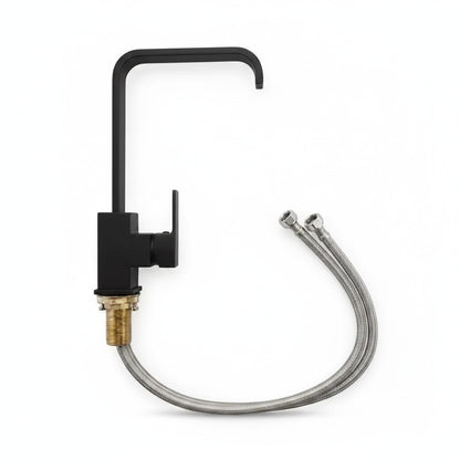 Onyx Elements modern black stainless steel kitchen faucet with high arc spout and single lever handle.