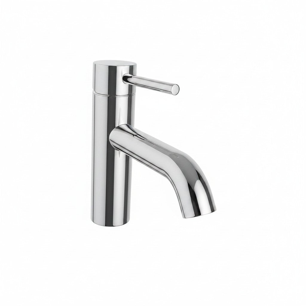 Onyx Elements modern chrome bathroom sink faucet with a sleek rounded design and single lever handle