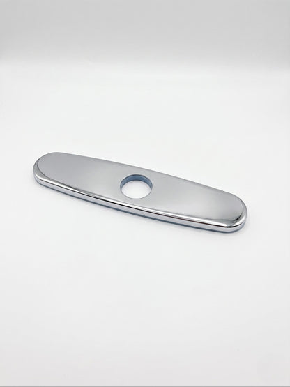Onyx Elements chrome kitchen sink faucet deck plate escutcheon cover for single-hole faucet installations.