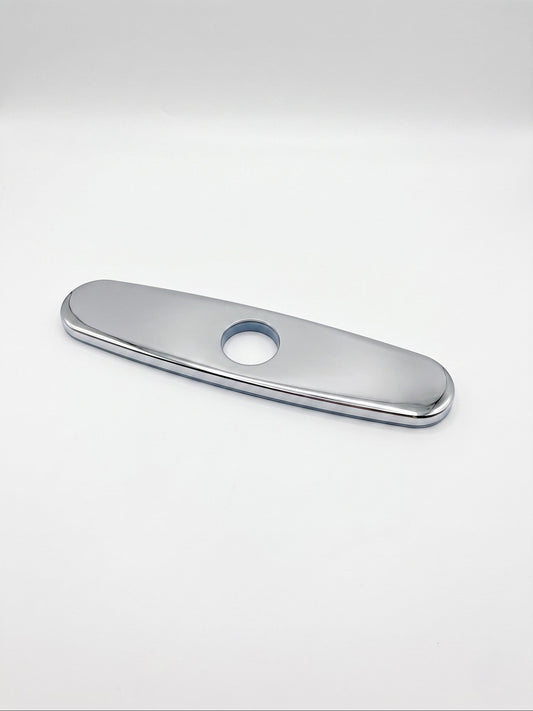 Onyx Elements chrome kitchen sink faucet deck plate escutcheon cover for single-hole faucet installations.