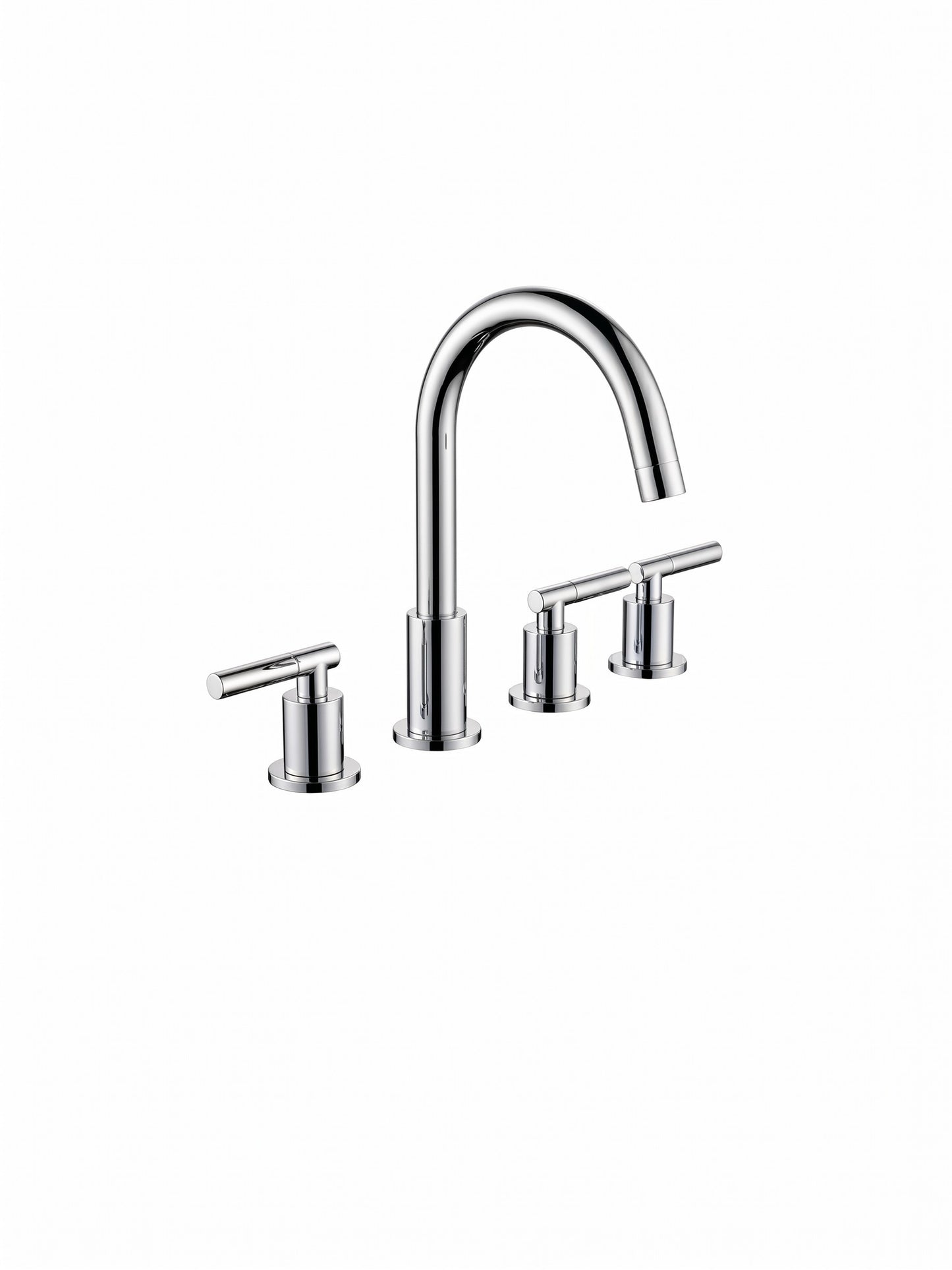 Onyx Elements three-hole widespread bathroom faucet in polished chrome with a high-arc spout and two lever handles.