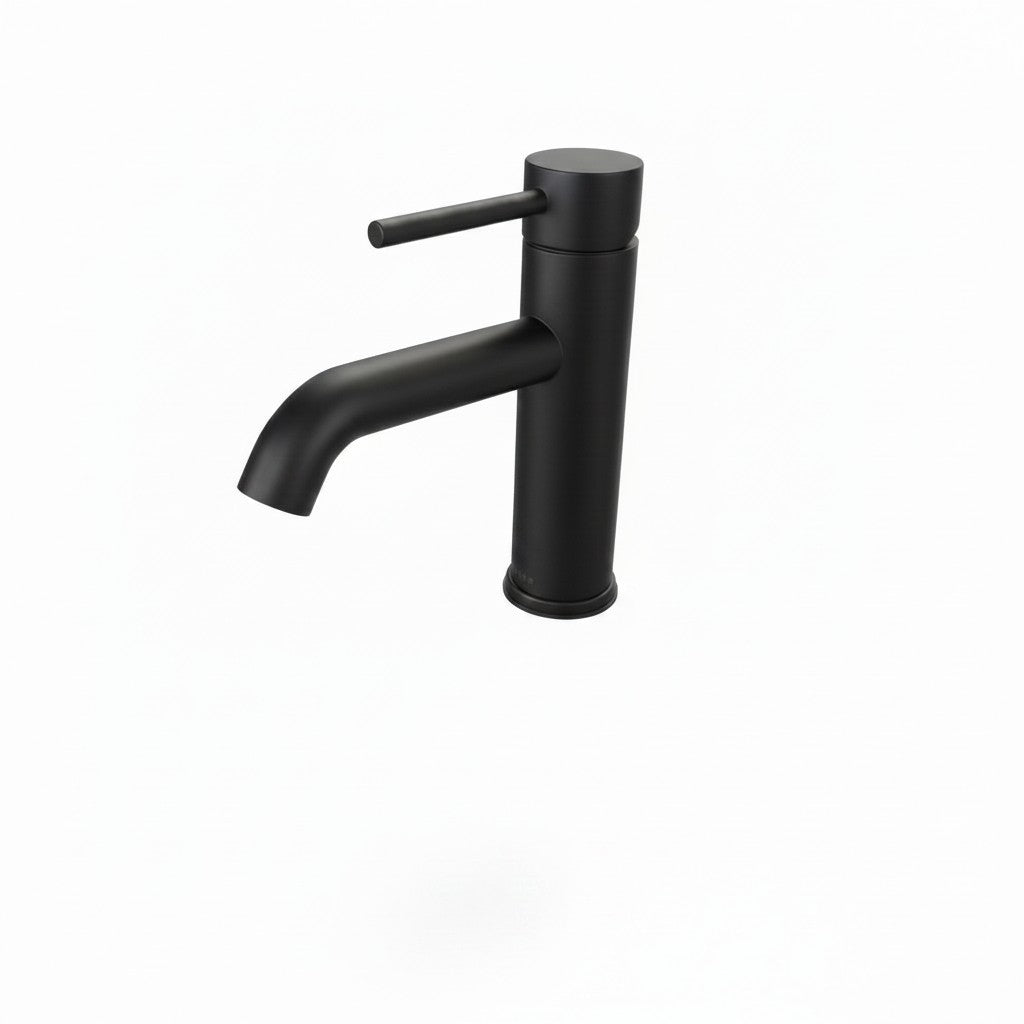Onyx Elements modern single-handle bathroom sink faucet in a sleek matte black finish with a minimalist design.