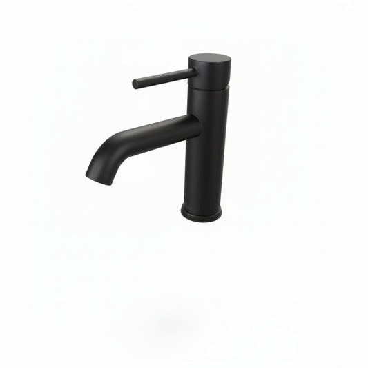 Onyx Elements modern single-handle bathroom sink faucet in a sleek matte black finish with a minimalist design.