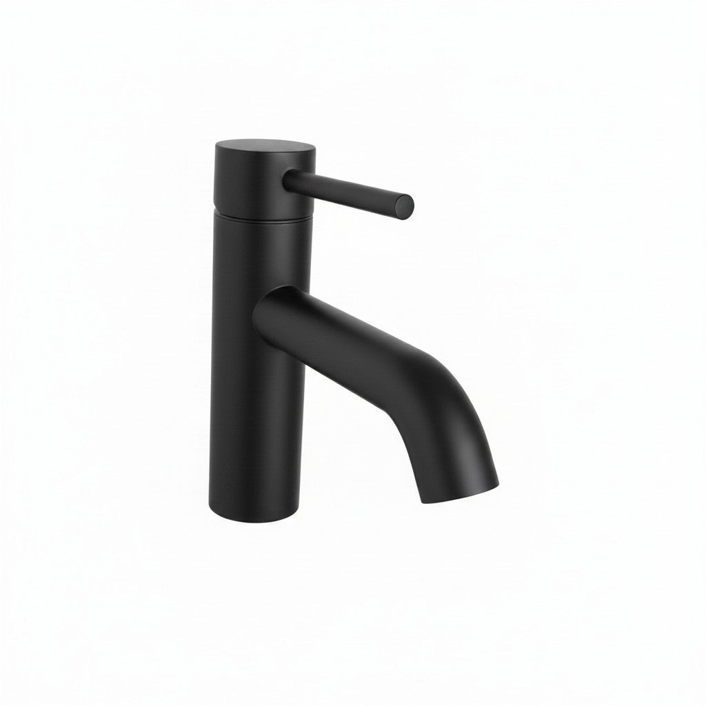 Onyx Elements modern single-handle bathroom sink faucet in a sleek matte black finish with a minimalist design.