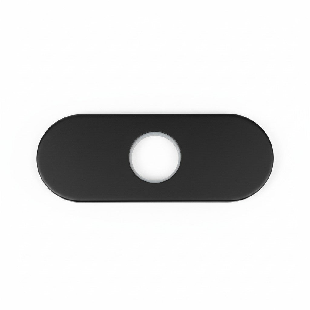 Onyx Elements matte black oval deck plate for modern bathroom sink faucet installation