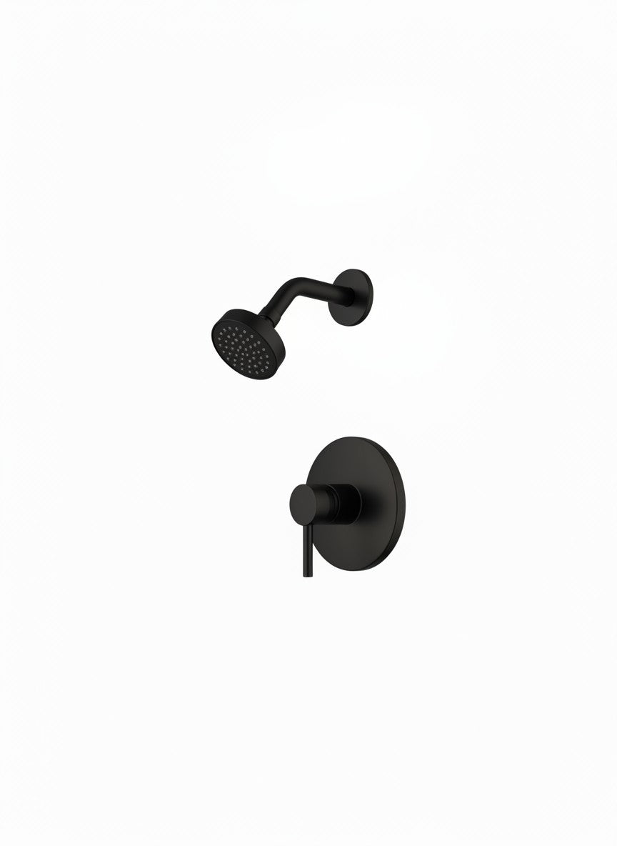 Onyx Elements matte black modern shower faucet and head set with a minimalist wall-mounted design.