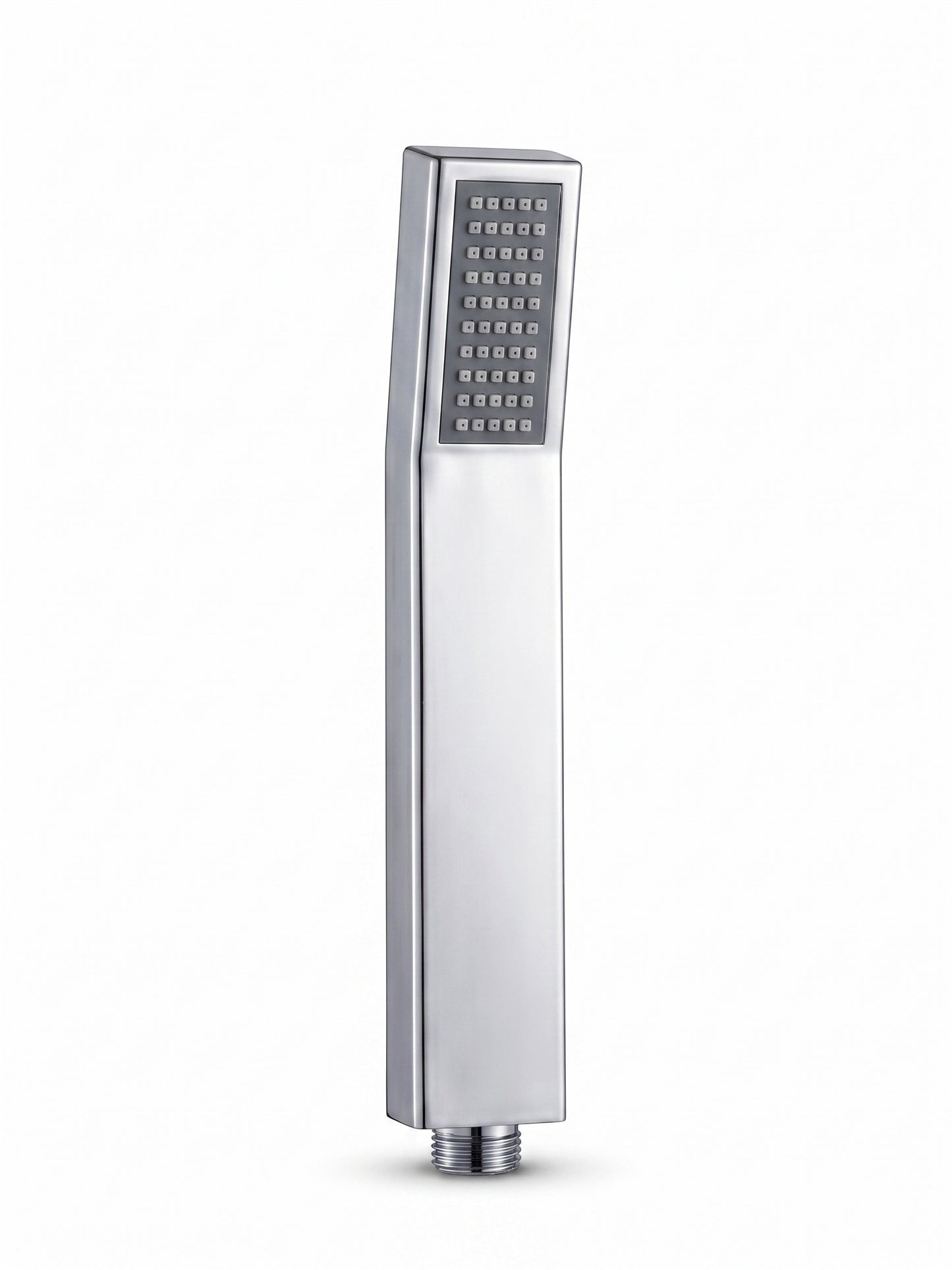 Onyx Elements modern square handheld shower wand in a polished chrome finish with a grey nozzle face.