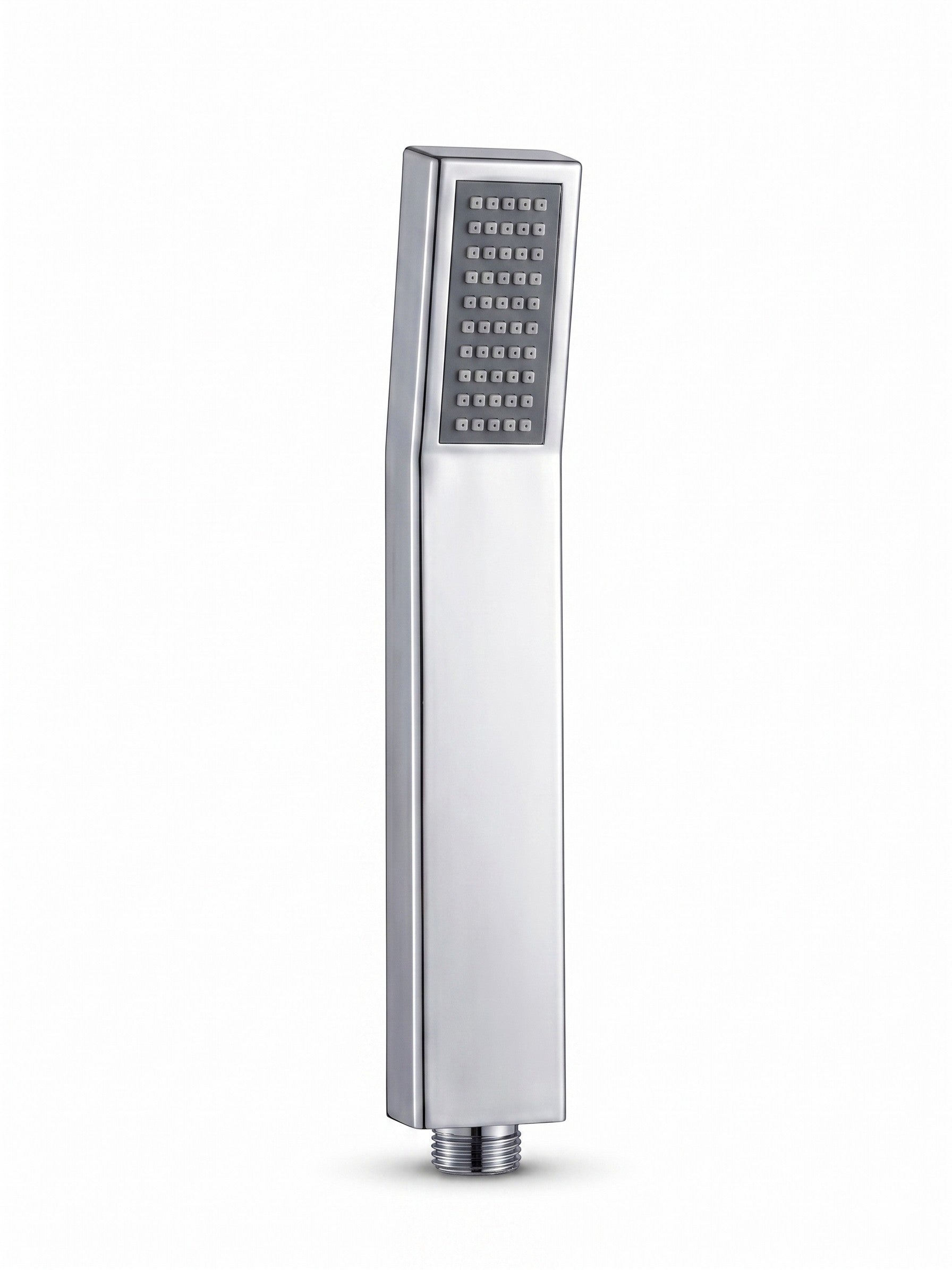 Onyx Elements modern square handheld shower wand in a polished chrome finish with a grey nozzle face.